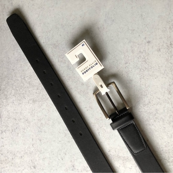 Perry Ellis Dress Belt Portfolio Faux Leather Black 40 - Picture 3 of 9